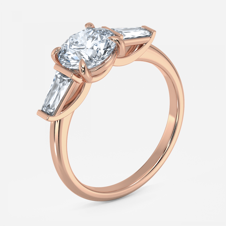 Jeraldine Round Three Stone Engagement Ring 14K / 18K Solid Gold