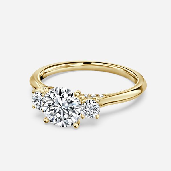 Cae Round Three Stone Engagement Ring 14K / 18K Solid Gold