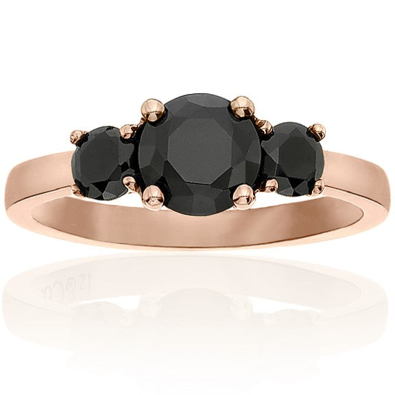 Three Stone Black Diamond Ring 14k Rose Gold - Blackdiamond