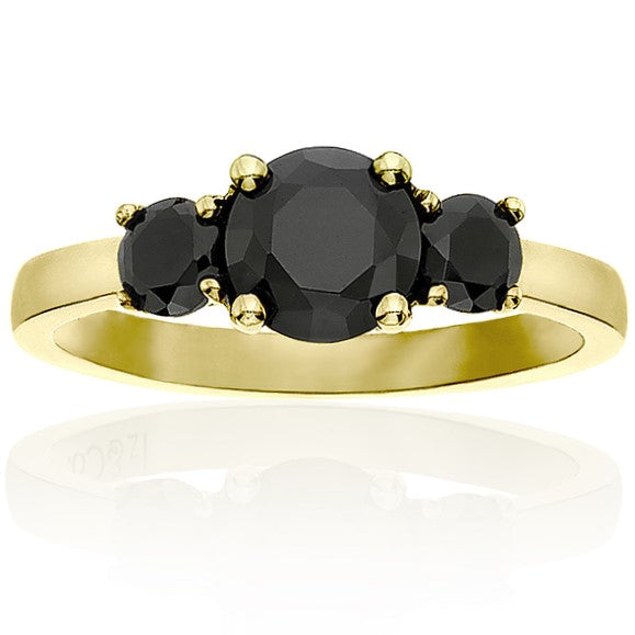 Three Stone Black Diamond Ring 14k Rose Gold - Blackdiamond