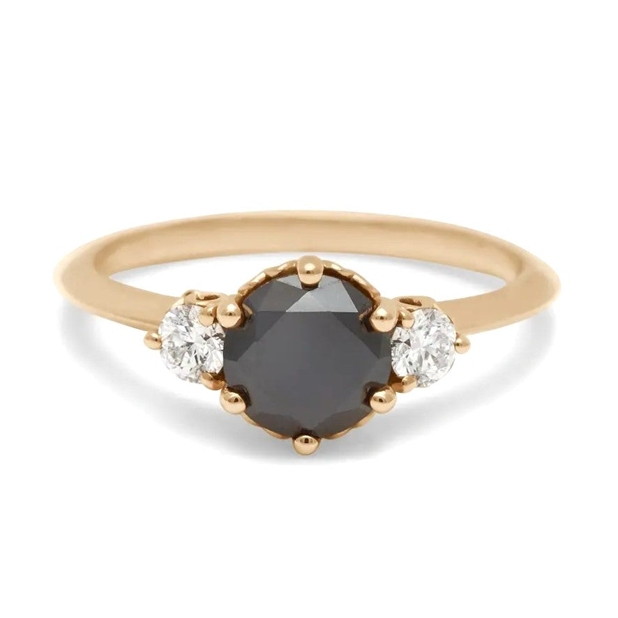 Three Stone Black Diamond Ring 14K Yellow Gold - Blackdiamond