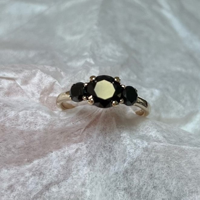 Three Stone Black Diamond Ring 14k Rose Gold - Blackdiamond