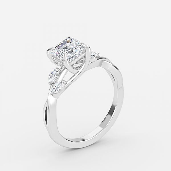 Aura Asscher Unique Diamond Engagement Ring 14K / 18K Solid Gold