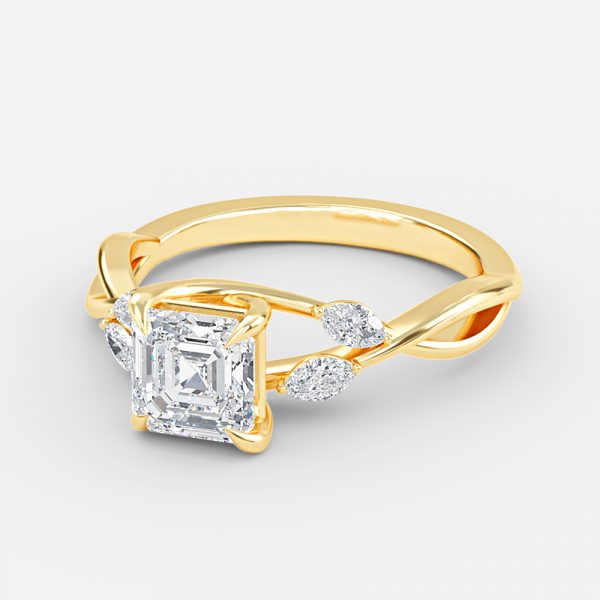 Aura Asscher Unique Diamond Engagement Ring 14K / 18K Solid Gold