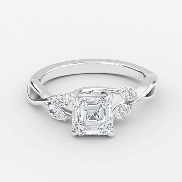 Aura Asscher Unique Diamond Engagement Ring 14K / 18K Solid Gold