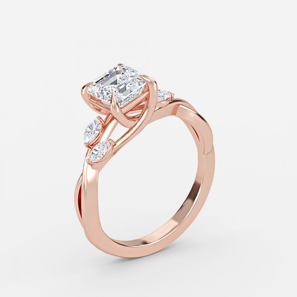Aura Asscher Unique Diamond Engagement Ring 14K / 18K Solid Gold