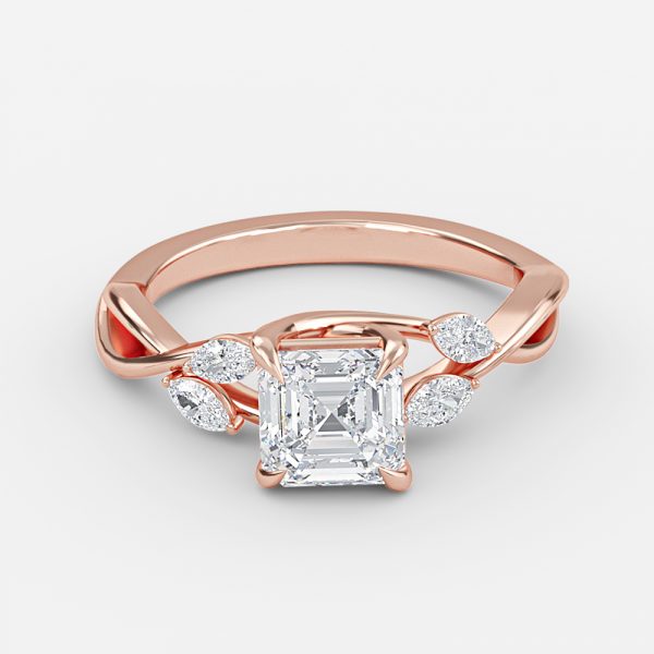 Aura Asscher Unique Diamond Engagement Ring 14K / 18K Solid Gold