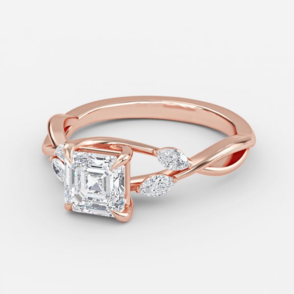 Aura Asscher Unique Diamond Engagement Ring 14K / 18K Solid Gold