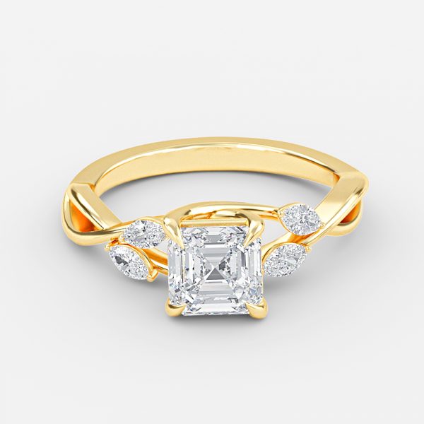 Aura Asscher Unique Diamond Engagement Ring 14K / 18K Solid Gold