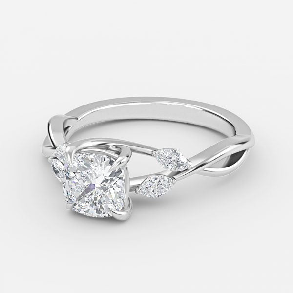 Aura Cushion Unique Diamond Engagement Ring 14K / 18K Solid Gold