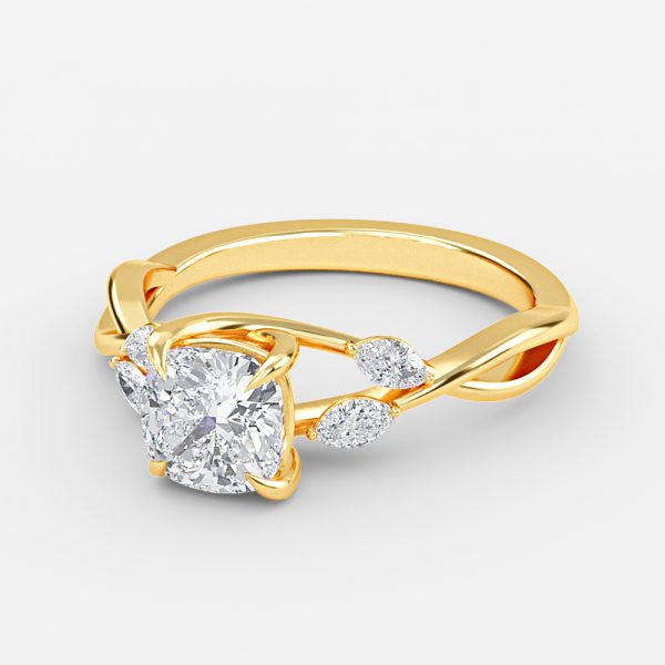 Aura Cushion Unique Diamond Engagement Ring 14K / 18K Solid Gold