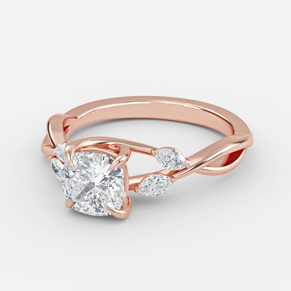 Aura Cushion Unique Diamond Engagement Ring 14K / 18K Solid Gold