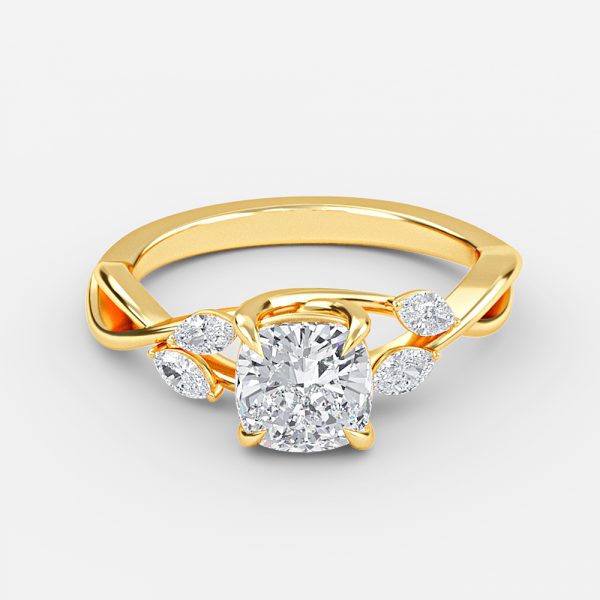 Aura Cushion Unique Diamond Engagement Ring 14K / 18K Solid Gold