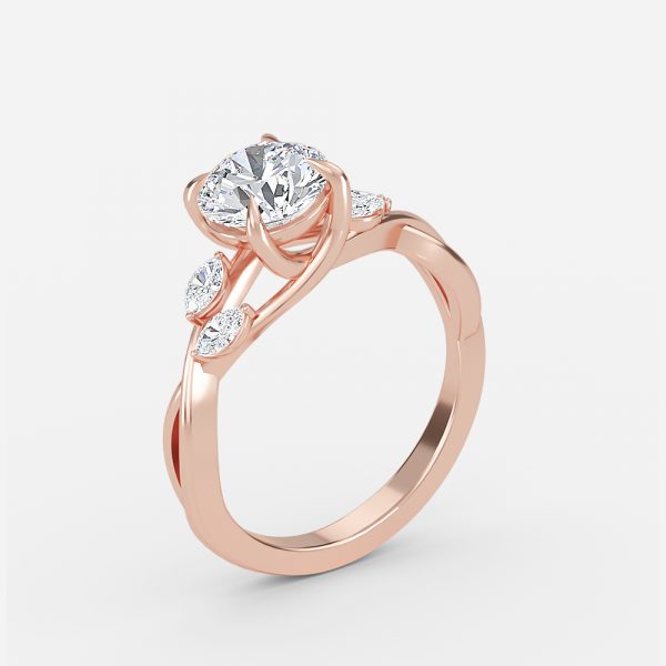 Aura Round Unique Diamond Engagement Ring 14K / 18K Solid Gold