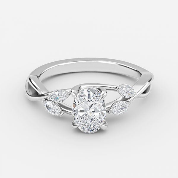 Aura Oval Unique Diamond Engagement Ring 14K / 18K Solid Gold