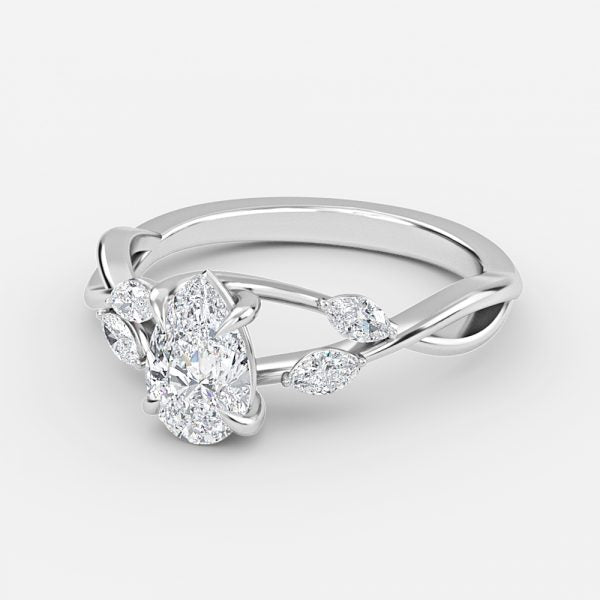 Aura Pear Unique Diamond Engagement Ring 14K / 18K Solid Gold