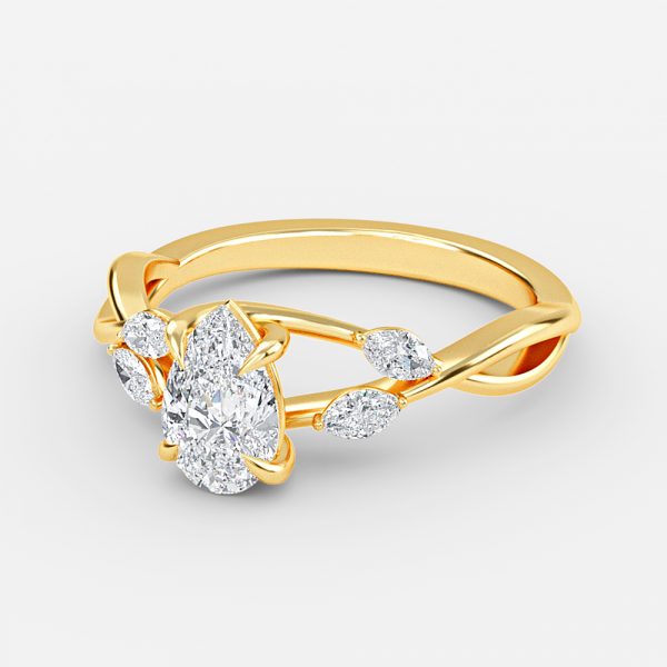Aura Pear Unique Diamond Engagement Ring 14K / 18K Solid Gold