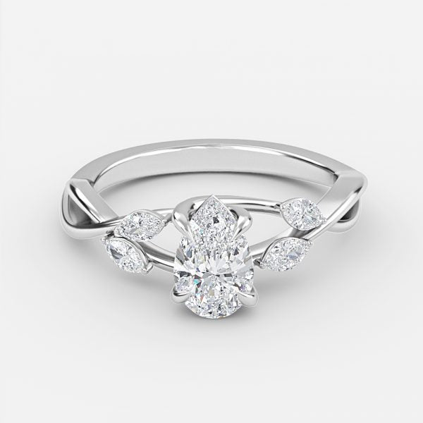 Aura Pear Unique Diamond Engagement Ring 14K / 18K Solid Gold