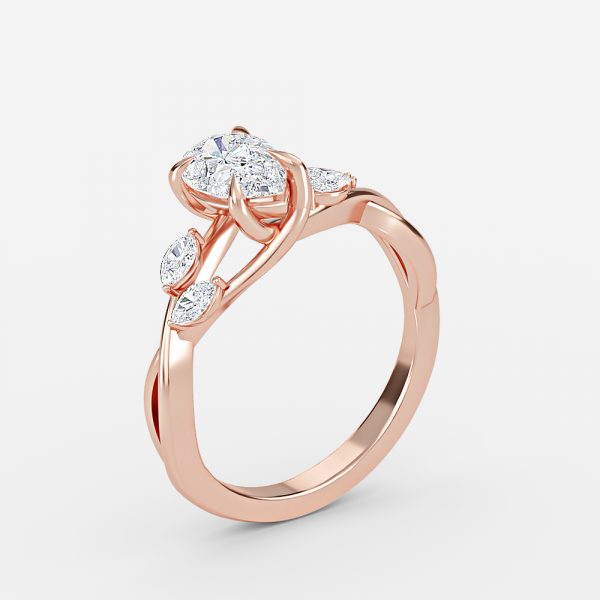 Aura Pear Unique Diamond Engagement Ring 14K / 18K Solid Gold