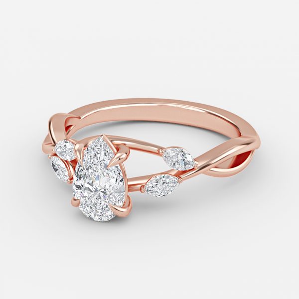 Aura Pear Unique Diamond Engagement Ring 14K / 18K Solid Gold