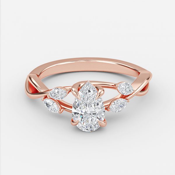 Aura Pear Unique Diamond Engagement Ring 14K / 18K Solid Gold