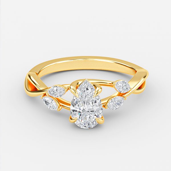 Aura Pear Unique Diamond Engagement Ring 14K / 18K Solid Gold
