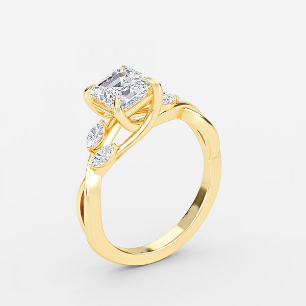 Aura Asscher Unique Diamond Engagement Ring 14K / 18K Solid Gold