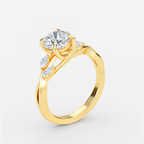 Aura Round Unique Diamond Engagement Ring 14K / 18K Solid Gold