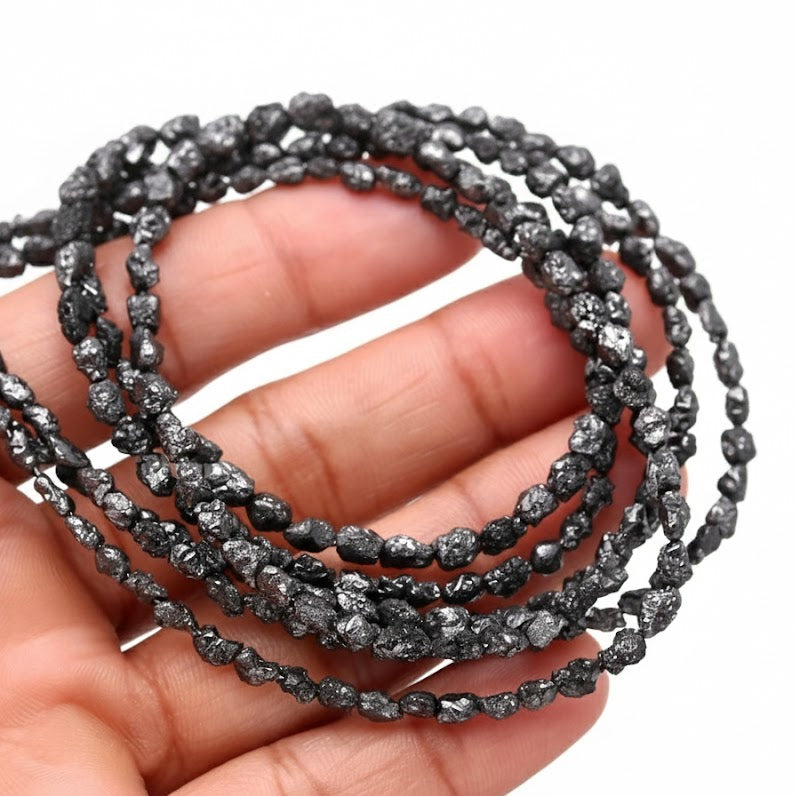 AAA+ Quality 15 inch Strand Raw rough Black Diamond Beads 4 mm