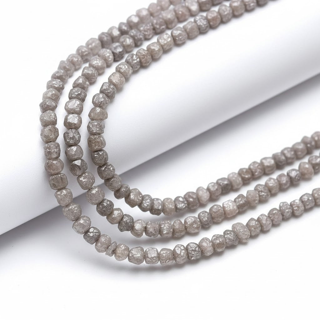 16 inch Raw Grey Diamond Beads Natural Uncut Rough Diamonds 4 mm
