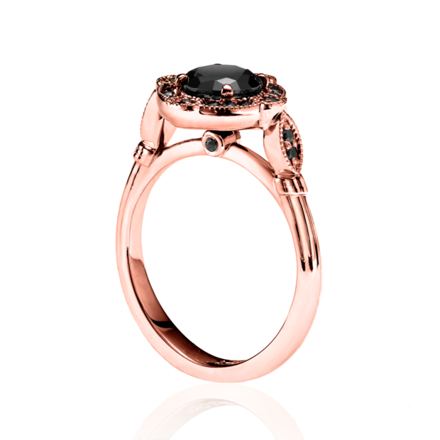 Vintage Halo Black Diamond Ring 14k White Gold - Blackdiamond