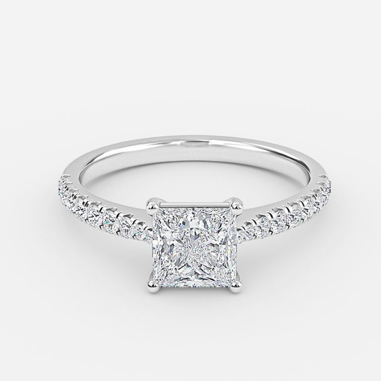 Crown Princess Diamond Band Engagement Ring 14K / 18K Solid Gold