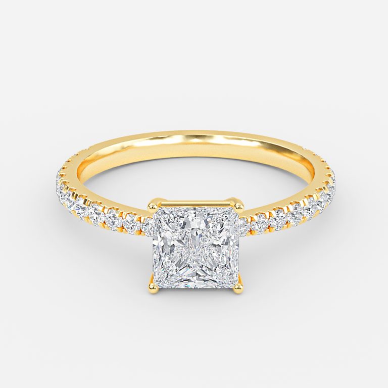 Crown Princess Diamond Band Engagement Ring 14K / 18K Solid Gold