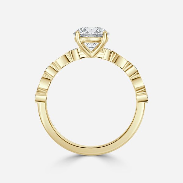 Trine Round Unique Diamond Engagement Ring 14K / 18K Solid Gold