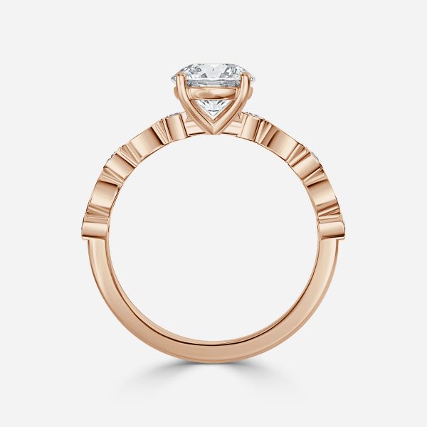 Trine Round Unique Diamond Engagement Ring 14K / 18K Solid Gold