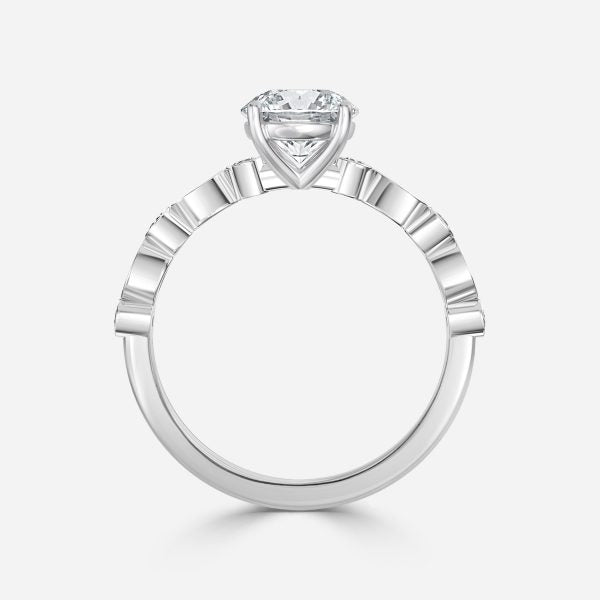 Trine Round Unique Diamond Engagement Ring 14K / 18K Solid Gold
