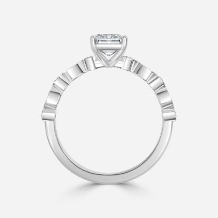 Trine Emerald Unique Diamond Engagement Ring 14K / 18K Solid Gold