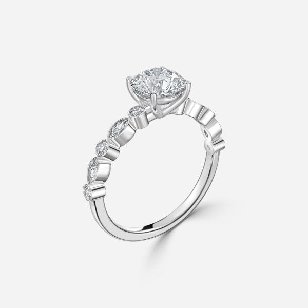 Trine Round Unique Diamond Engagement Ring 14K / 18K Solid Gold