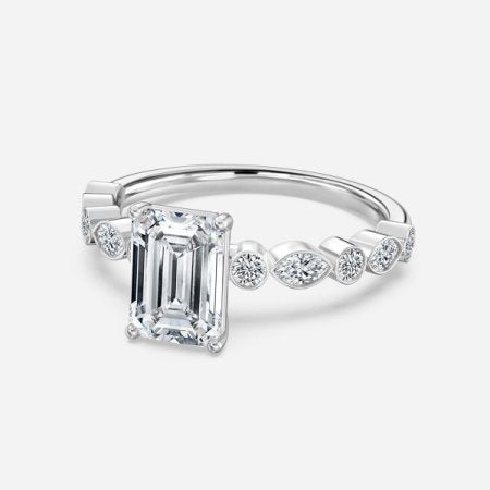 Trine Emerald Unique Diamond Engagement Ring 14K / 18K Solid Gold