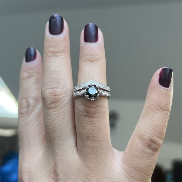 Real White and Black Diamond Ring 14K Rose Gold Engagement Ring Set - Blackdiamond