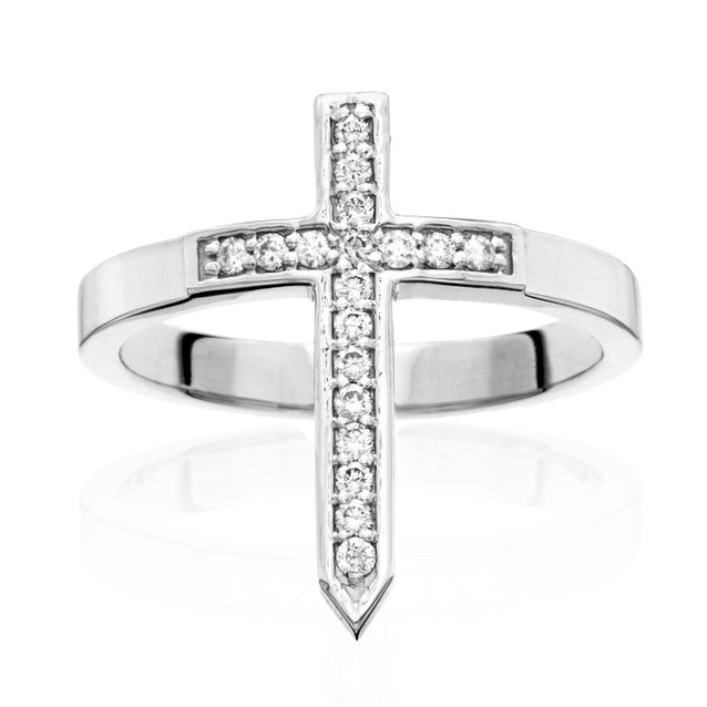 Diamond Cross Ring 14k Rose Gold Ring - Blackdiamond