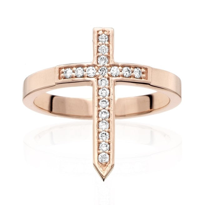 Diamond Cross Ring 14k Rose Gold Ring - Blackdiamond