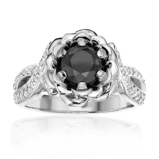 Bella Infinity Black and White Diamond Engagement Ring 14k Gold - Blackdiamond