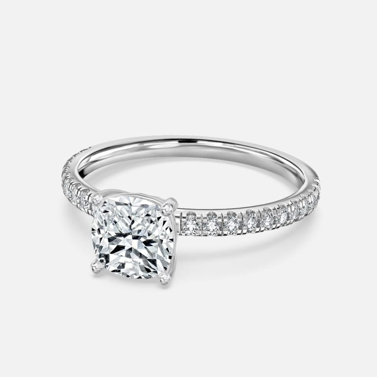Lux Cushion Diamond Band Engagement Ring 14K / 18K Solid Gold