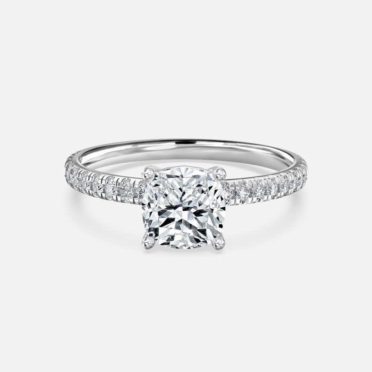Lux Cushion Diamond Band Engagement Ring 14K / 18K Solid Gold
