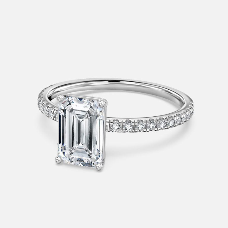 Lux Emerald Diamond Band Engagement Ring 14K / 18K Solid Gold