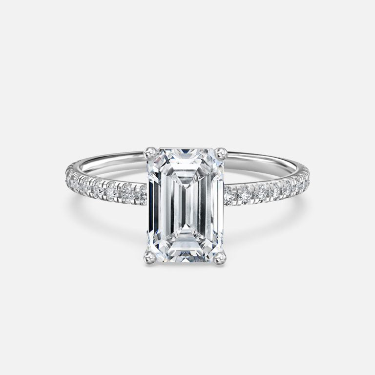 Lux Emerald Diamond Band Engagement Ring 14K / 18K Solid Gold