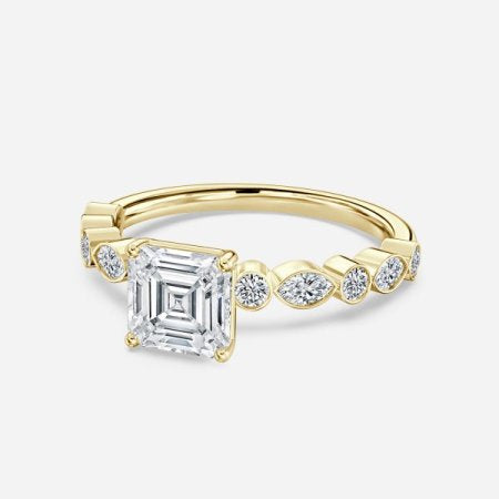 Trine Round Unique Diamond Engagement Ring 14K / 18K Solid Gold
