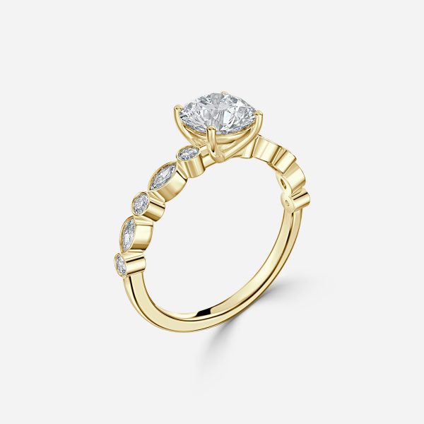 Trine Round Unique Diamond Engagement Ring 14K / 18K Solid Gold