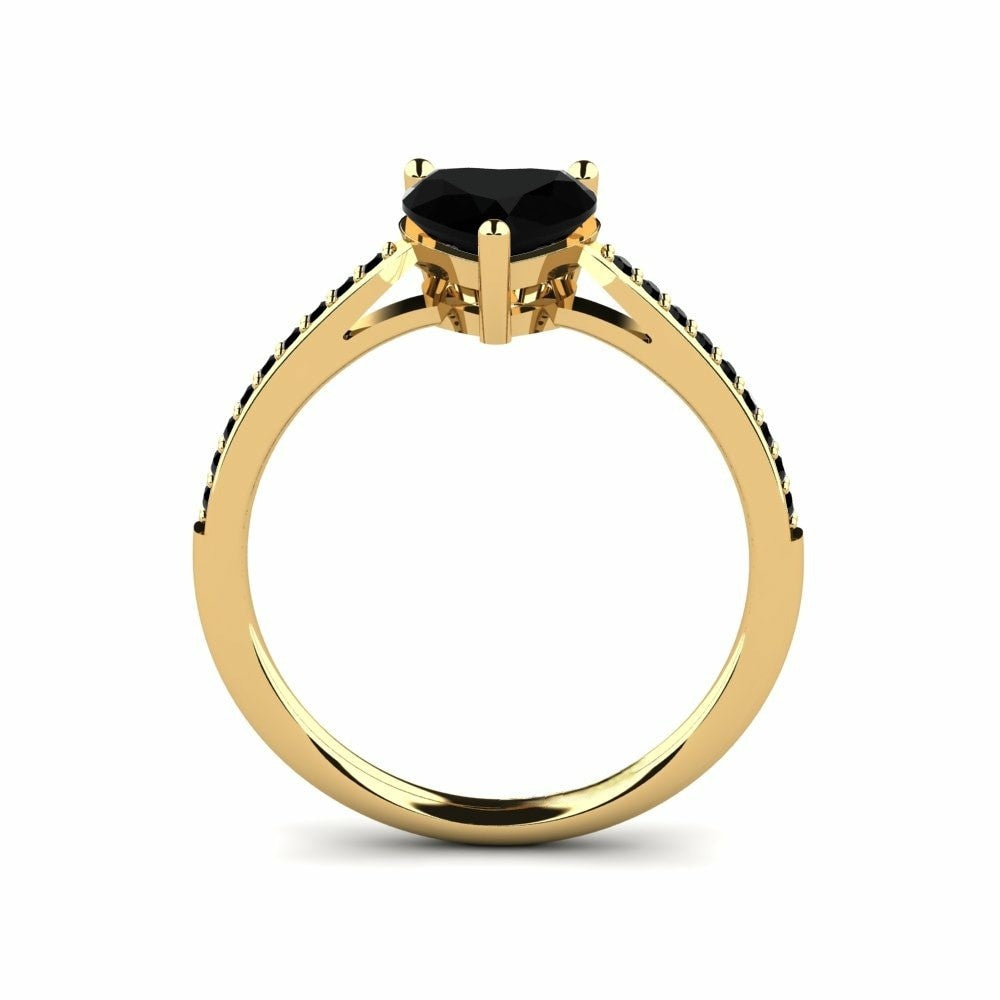 Heart Black Engagement Ring Daria 14K Yellow Gold